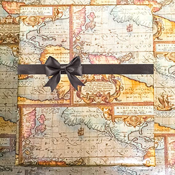 CakeSupplyShop Celebrations World Map Bon International Voyage Globe Traveller Gift Wrap Wrapping Paper - 12ft Folded with tags