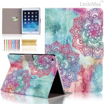 iPad 4 Case,iPad 2 3 Case - LittleMax(TM) [Card Slot] PU Leather *Stand Case* Flip Folio Case Cover with [Auto Sleep/Wake] Feature for iPad 2/3/4 [Free Cleaning Cloth,Stylus Pen]--#1Ink Flower