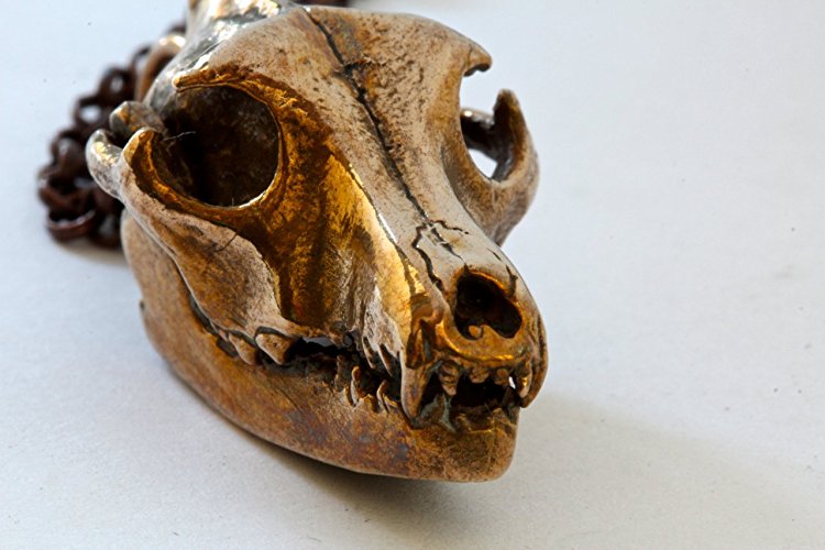 Solid bronze wolf skull necklace made in NYC