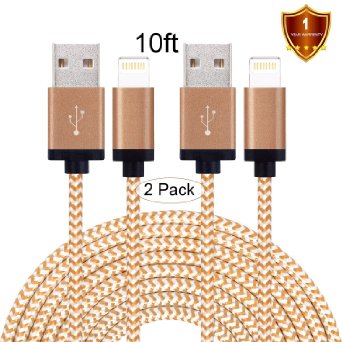 LOVRI 2Pack 10ft Nylon Braided Lightning Cable USB Cord Charging Cable for iphone 6s, 6s plus, 6plus, 6, 5SE,5s 5c 5,iPad Mini, Air,iPad5,iPod. Compatible with iOS9.(brown&silver)