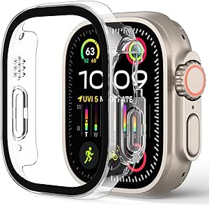 OMOTON 2-Stück Hülle für Apple Watch Ultra 2 (2023)/ Ultra 49mm Schutzülle Case, kompatibel mit Apple Watch Ultra 1/2 Panzer Schutz Glas, Einfache Installation, Anti- Kratzer, Transparent