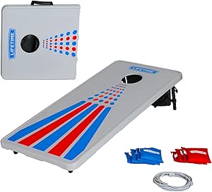 Lifetime Portable Cornhole Toss Game Set with 8 Bean Bags and Storage Pouches Attached to Boards