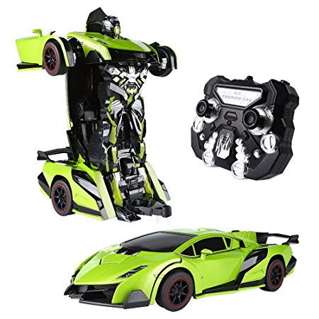 SainSmart Jr. Transformation Car Kid's Toy Summer Toy RC Car, Car Transforms into Robot, Remote Control Transforming Robot Car (Green)