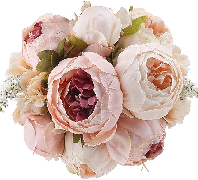 Flojery Silk Peony Bouquet Vintage Artificial Peonies Flower for Home Wedding Party Decor (1pcs, Light Pink)