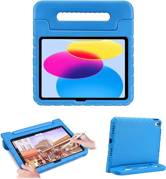 TNP Kids Case for iPad 10th Generation 10.9 inch 2022, 10th Gen iPad Case, iPad Case for Kids- Child Shockproof EVA Case Cover with Rotating Handle Stand, Blue