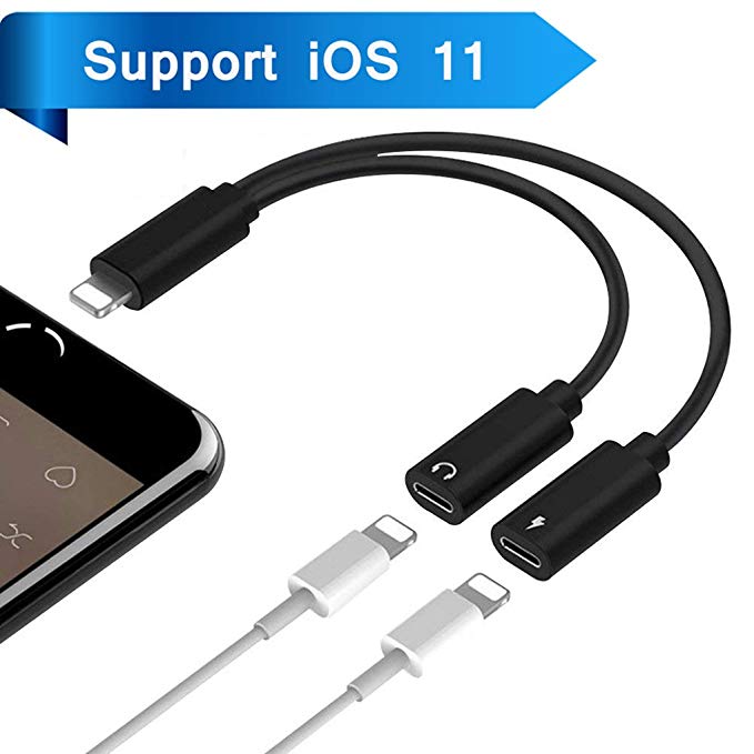 Dual Lightning Adapter for iPhone8 8Plus 7 7Plus X Double Lightening Headphone Call&Audio&Charge Adaptor Earphone Connector Compatible Audio Charger Splitter Accessories Support IOS11 or Later(Black)