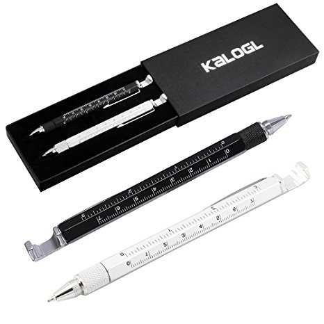 Stylus , {2 Pack} Stylus Pen 7-in-1 Combo Pen [Functions as Touchscreen Stylus, Ballpoint Pen, 2" Ruler, Level, Phillips Screwdriver, and Flathead] for ALL smartphones & Tablets Gift (Silber Black)