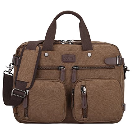 S-ZONE 3-Way Vintage Laptop Backpack Messenger Shoulder Bag Hybrid Briefcase BookBag Rucksack Satchel