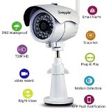 Sumpple Wifi WirelessWired 720P Digital Video OutdoorIndoor IP Network Camera Night Vision IP66 Waterproof Video Record Snapshot Motion Detection Email Alarm Support IOS Android or PC White