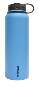 Lifeline 7502BL Blue Stainless Steel Wide Mouth Water Bottle - 40 oz. Capacity