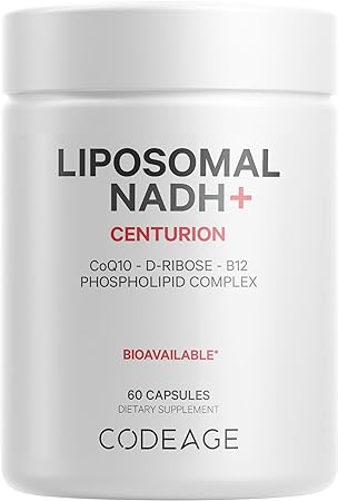 Codeage Liposomal NADH  Supplement - CoQ10 - Vitamin B12 - D-Ribose Bioenergy Ribose - 2-Month Supply - Energy and Cognition Support - β-Nicotinamide Adenine Dinucleotide - Non-GMO - 60 Capsules