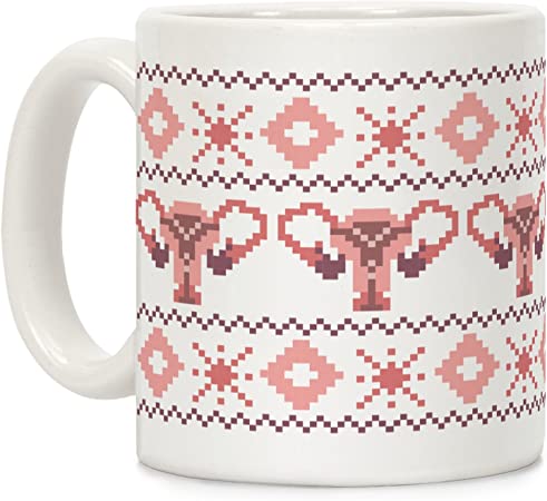 LookHUMAN Uterus Sweater Pattern White 11 Ounce Ceramic Coffee Mug
