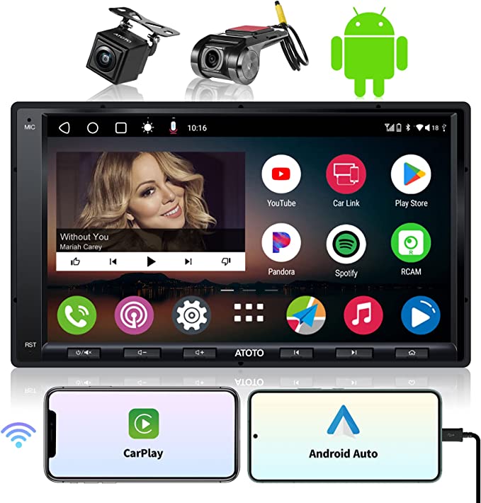 ATOTO A6-PF 7 inch Android Double-DIN Car Stereo Compatible with Wireless Apple CarPlay & Android Auto, On Dash Camera and Rear DVR Cam Input, Dual Bluetooth, WiFi/BT/USB Tethering Internet, 2G 32GB