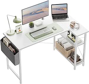 Cubiker L Shaped Desk, 40" Computer Desk with Reversible Storage Shelves Home Office Corner Desk Study Writing Gaming Table, White