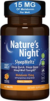 Triple Strength Nature's Night Sleep Meltz, 15mg Melatonin with Sleep Blend, 3 Month Supply, Natural Flavor, Sugar Free, Vegan, Non-GMO, Drug Free