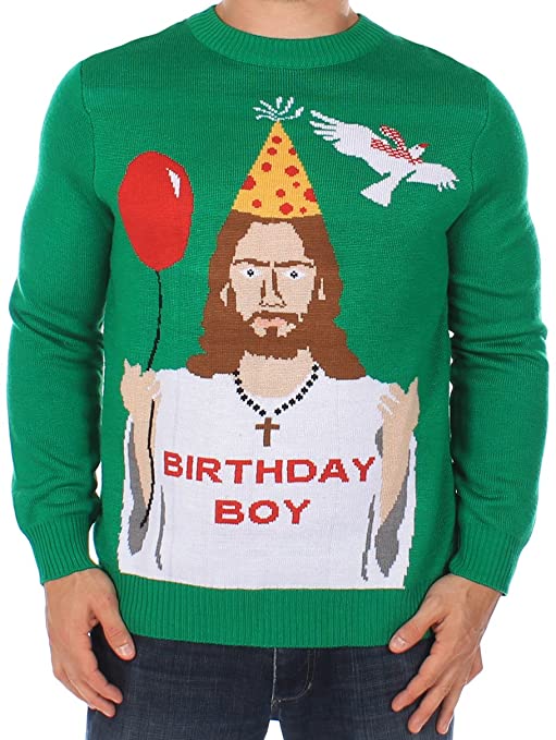 Tipsy Elves Men's Ugly Christmas Sweater - Happy Birthday Jesus Sweater Green