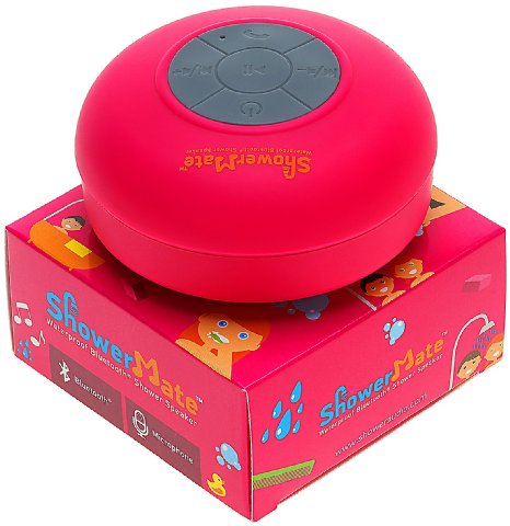 Shower-Mate S4 Water Resistant Wireless Bluetooth Portable Shower Speaker with ISSC Chipset and Hands-Free Speakerphone Compatible with All Bluetooth iOS Devices and All Android Devices 1 YEAR US WARRANTY (Pink)