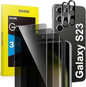 SPARIN 3 2 Stück Schutzfolie für Samsung Galaxy S23 Sichtschutz, 3 Stück Samsung S23 Panzer Schutz Glas und 2 Stück Kameraschutz, mit Positionierhilfe, Fingerabdruck-ID Unterstützen, HD-Klar