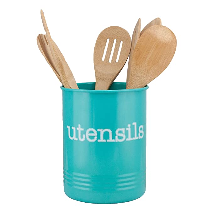 Large Turquoise Utensil Holder New - Teal Utensil Holder To Organize Kitchen Accessories, Gadgets And Cooking Utensils. Farmhouse Teal Kitchen Canister Organizer