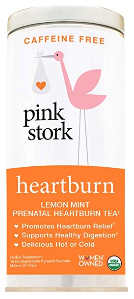 Pink Stork Heartburn: Lemon Mint Prenatal Heartburn Relief Tea, USDA Organic Loose Leaf Herbs in Biodegradable Sachets, Naturally Soothe Heartburn, Reduce Acid & Indigestion -30 Cups, Caffeine-Free