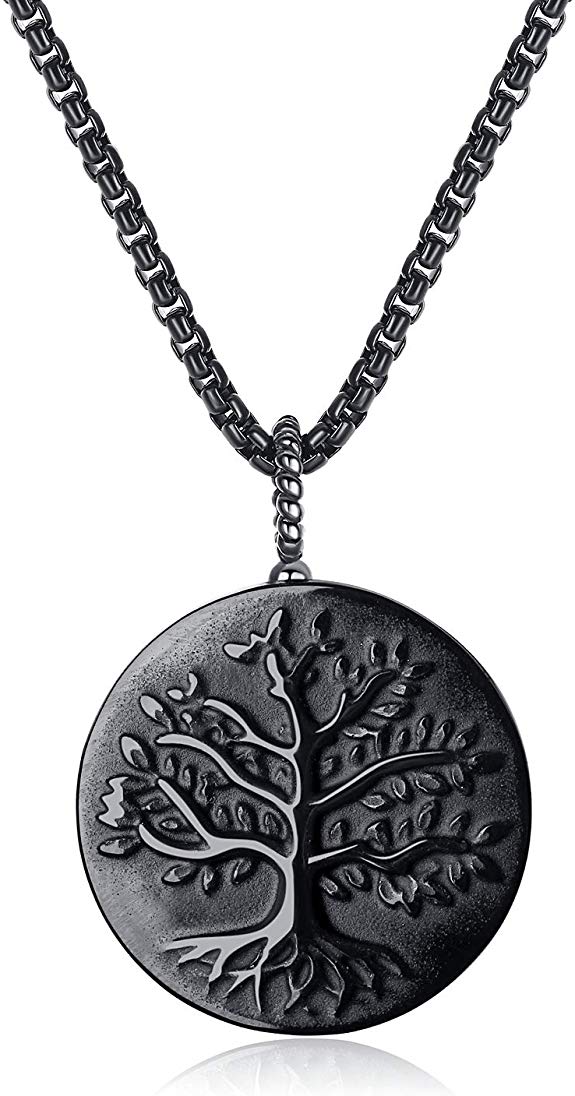 COAI Black Obsidian Stone Tree of Life Pendant Necklace