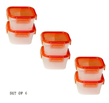 Snapware 1.3 Cup Square Airtight Plastic Food Storage Container, Pack of 6 Containers, Red Lid