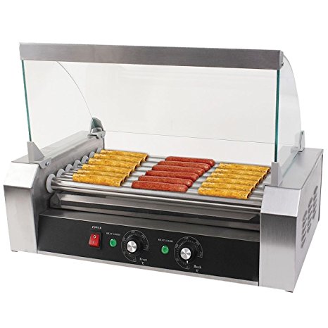 Giantex Commercial 18/30 Hot Dog Hotdog 7/11 Roller Grill Cooker Machine w/ Cover (7 Roller Grill)