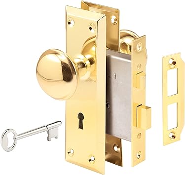 Prime-Line Products E 2293 Keyed Mortise Lock Set, Brass Knobs