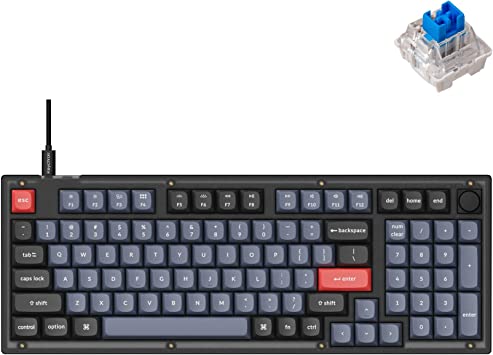 Keychron V5 Wired Custom Mechanical Keyboard Knob Version, 96% Layout QMK/VIA Programmable with Hot-swappable Keychron K Pro Blue Compatible with Mac Windows Linux Black (Frosted Black-Translucent)