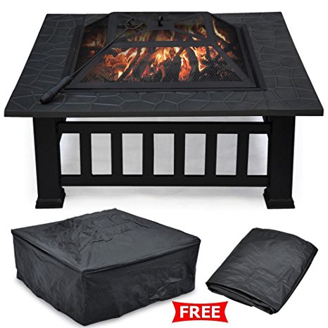 Yaheetech Outdoor 32" Outdoor Metal Firepit Backyard Patio Garden Square Stove Fire Pit W/cover