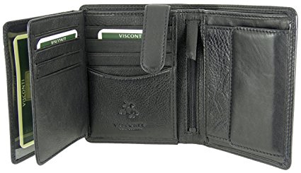 VISCONTI Boxed Leather Designer Mens Organiser Wallet with 8 Card Slots (Black)