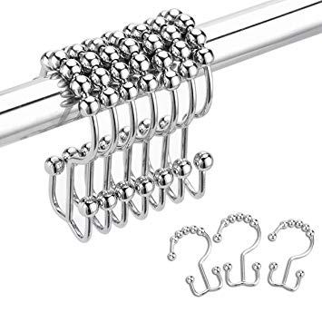 Weaverbird Shower Curtain Rings Hooks Stainless Steel Rust-Resistant Double Glide Decorative Hook Ring for Bathroom Rods Curtains, Set of 12 - Polished Chrome