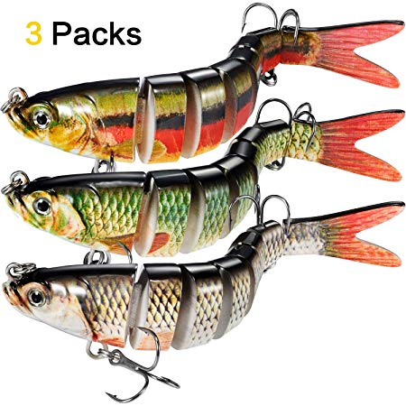 Fishing Lures Lifelike Topwater Bass Lures Artificial Multi Jointed Swimbaits Carbon Steel Hard Bait Pack of 3