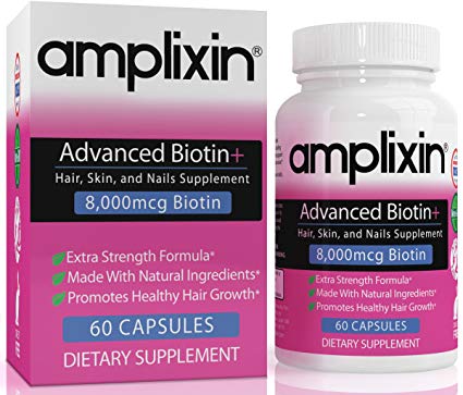 Amplixin Advanced  Biotin Supplement - Hair Vitamins for Faster Hair Growth, Stronger Nails & Clearer Skin - Hair Loss Prevention & Nail Strengthener Product for Men & Women - 60 Capsules