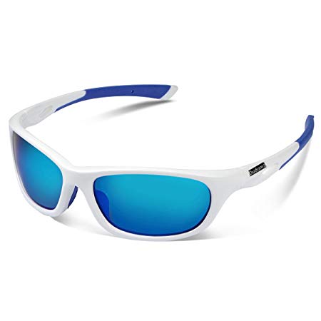 Duduma Polarized Sports Sunglasses for Men Women Baseball Running Cycling Fishing Driving Golf Unbreakable Frame Du646 (White frame with blue lens)