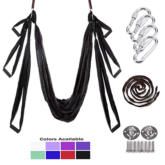 Gpeng Aerial Yoga Swing Sling Strong Yoga Hammock Kit Set Trapeze Inversion Exercises Include Ceiling Mounting Kit 2 Extensions Straps