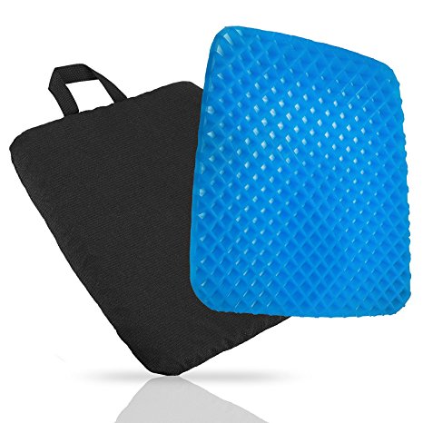 Comfort Gel Cooling Chair Seat Cushion 42×40 cm - Back ,Coccyx,Sciatica,Tailbone or Hip Pain Relief - Airflow Honeycomb Design Seat Pad for Car, Office Chair,Desk Chair,Wheelchair,Computer or Dining Chair with Black Cover