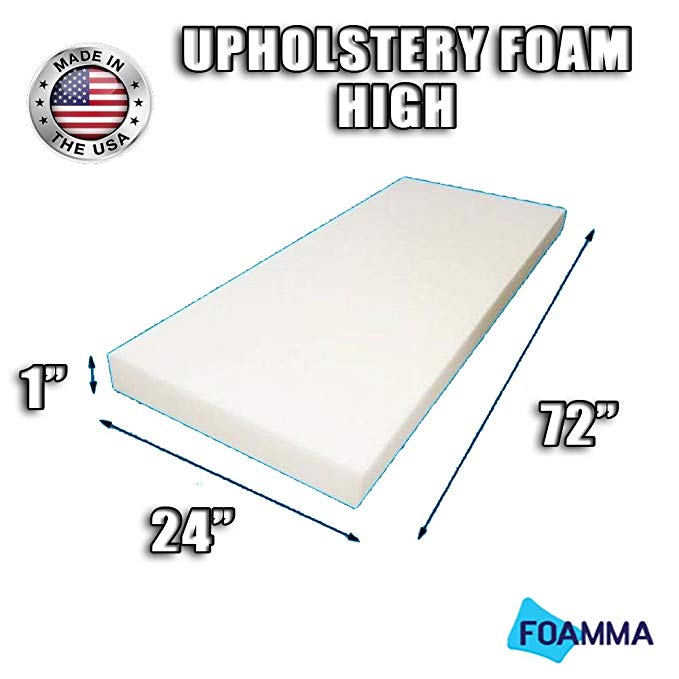FOAMMA High Density Upholstery Foam Cushion (Seat Replacement , Upholstery Sheet , Foam Padding) Fast! Made in USA!! (1" x 24" x 72")
