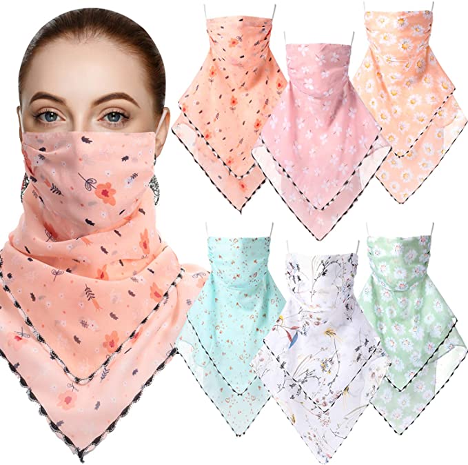 6 Pieces Women Sun Face Cover Colorful Chiffon Neck Gaiter Face Wrap Non-Slip UV Protection Scarf Bandana