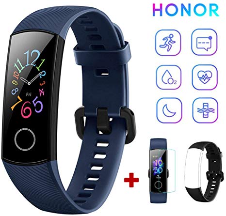 HONOR Band 5 Fitness Tracker Heart Rate Monitor AMOLED 0.95 Inch Smart Watch 5ATM Waterproof Bluetooth 4.2 (Blue)