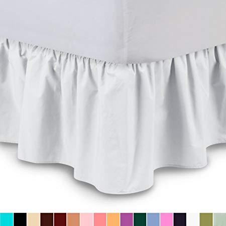 Ruffled Bed Skirt (King, White) 14 Inch Drop Dust Ruffle with Platform, Wrinkle and Fade Resistant - by Harmony Lane (Available in all bed sizes and 16 colors)