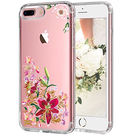 iPhone 7 Plus Case,LUHOURI Flower Case for women, Transparent Plastic with Clear TPU Bumper Protective Back Phone Case Cover for Apple iPhone 7 Plus (5.5 Plus Inch) (C-02)