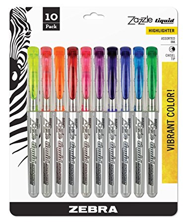 Zebra Zazzle Liquid Highlighter, Assorted Colors, 10 Pack (71111)
