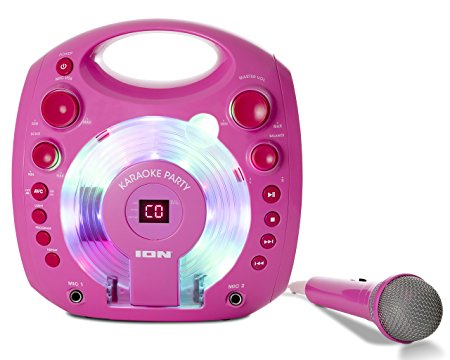 ION Audio Karaoke Party Kids Portable CD-G Karaoke Machine with Microphone, Pink