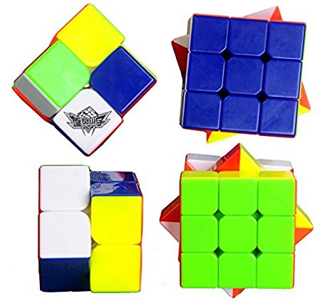 MOFANG FAMILY Cyclone Boys SET OF 2 Speed Cube 2x2 3x3 Stickerless Smooth Magic Cube Puzzles Toy Bundle