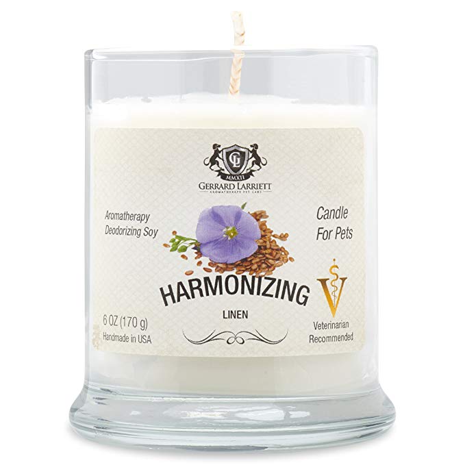 Aromatherapy Deodorizing Soy Candle For Pets, Candles Scented, Pet Odor Eliminator & Animal Lover Gift (Harmonizing Linen)