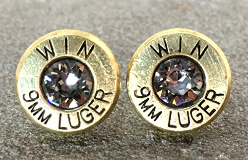 Bullet Stud Earrings 9mm Shell Casings with Swarovski Black Diamond Crystals