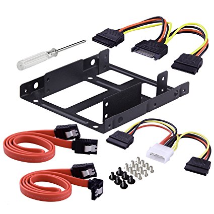 ESHOWEE 2x 2.5 Inch SSD to 3.5 Inch Internal Hard Disk Drive Mounting Kit Bracket(SATA Data Cables and Power Cables included)