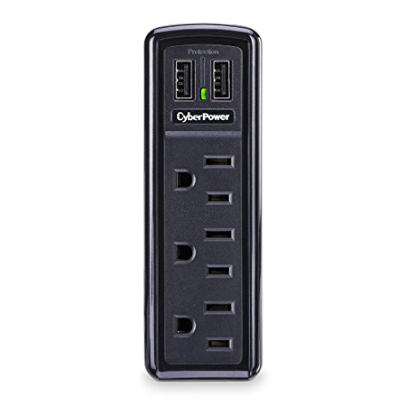CyberPower CSP300WU Professional 3-Outlets Surge Suppressor 2 USB Charging Ports 918 Joules