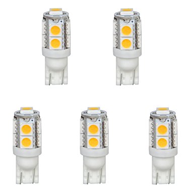 HERO-LED T10WG9T-CW 12V DC T10 Wedge 194 921 168 Ultra Bright 9-LED 5050 SMD LED Bulb, 5-Pack, Cool White